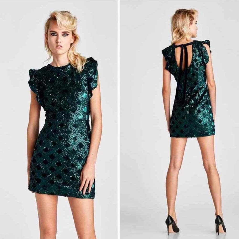 Zara Green‎ Sequin Mini Dress